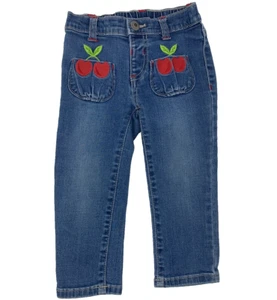 Gymboree Girls 2T Denim Embroidered Cherry Pocket Jeans Very Cherry - Picture 1 of 8
