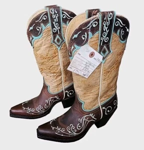 Neu Sterling River bestickte Damen-Cowboystiefel 8M Leder abgenutzt braun  - Bild 1 von 14