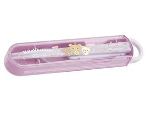 "Clearance" Rilakkuma Bear Blue Purple Spoon Chopsticks Box Case Bento Lunch Set - Picture 1 of 3