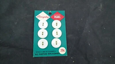 Vintage New on Card White Flat Genuine Pearl Buttons NOS 6 Style E3 Size 30 - Image 1 of 3
