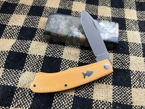 SACRED BEAR "TORY UTT" CUSTOM YELLOW PAPER MICARTA KRONOS CPM154 SLIPJOINT KNIFE - Picture 1 of 10