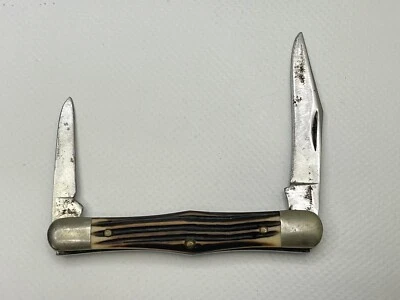 Classic Folding Pocket Knife Two Blades Bone Handle Vintage Steel Brass Pins - Image 1 of 4