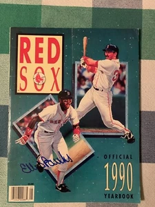 1990 RED SOX yearbook.   4 autographs.  Burks front cover.  Hebner, Morton Wedge - Picture 1 of 5