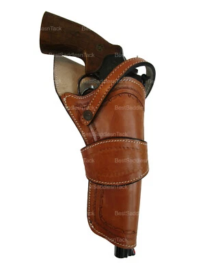 CROSS DRAW HOLSTER WESTERN SPIKES TOOLED LEATHER UNI FIT LONG BARREL GUN COVER - Image 1 of 4