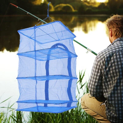 Red de secado colgante de alimentos para secado de 4 capas estante jaulas colgantes peces estantes de malla plegables Foto 1 de 4