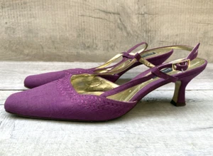 Vintage Jacques Vert Purple Embroidered Canvas Mid Heel Court Shoes Size 6 39 - Picture 1 of 14