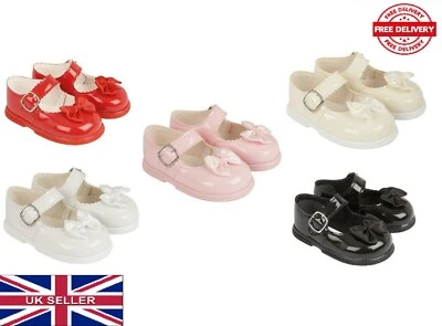 BAYPOD BABY MÄDCHEN PATENTSCHUHE MIT SCHLEIFE SPANISCHER STIL HARTE SOHLE GRÖSSE UK 2 BIS 6