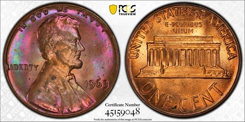 Registry Graded LOW Pop 6/5 PCGS MS64BN Lincoln Memorial Cent 1c PQ Color 64 Brn Cover