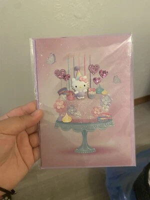 PAPYRUS SANRIO HELLO KITTY ON  CAKE GLITTERY 3D HEART PRINCESS BIRTHDAY CARD - Image 1 of 2