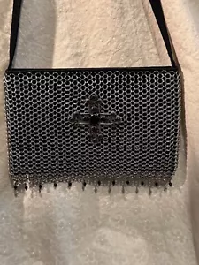 VINTAGE KIKI PEARL Chain Mail Mesh Shoulder Bag Purse with Leather Handle - Picture 1 of 9