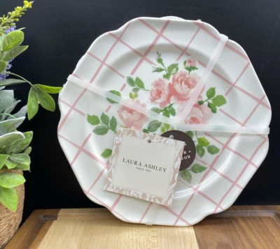 LAURA ASHLEY Claveles Melamina Rosa y Blanco 8.5" Platos de Ensalada (JUEGO DE 4) NUEVO Foto 1 de 4