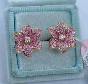 Ohrstecker 2,25 kt runde Lab Created rosa Saphir 14 Karat Rosévergoldet Blume - Bild 1 von 4