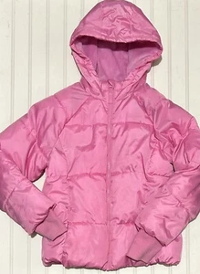 Swiss Tech Girl’s Coat 7-8M Shiny Pink Kids Puffer Jacket Hooded Zippered Barbie - Picture 1 of 10