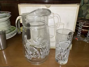 Poppy Floral Culver #213 BEVERAGE SET Drink Pitcher 12” & 4 Tall Glasses NIB - Picture 1 of 22