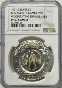 1971-S Silver $1Los Angeles Games CTSP Weightlifting Summer 1984 NGC PF-67 CAMEO - Picture 1 of 4