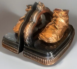Vintage Bronzed Copper Baby Shoes - Pair Of Bookends - Picture 1 of 7