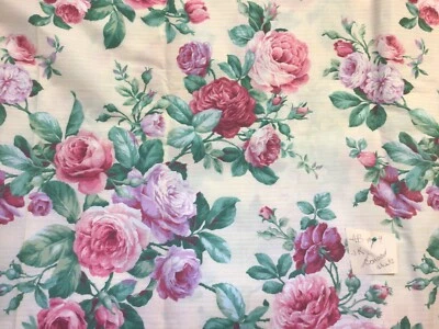Kessler Pink Cabbage Rose on Pale Yellow Cotton Chintz Cottagecore By the Yard - Image 1 of 2