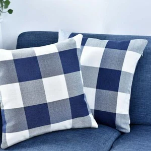 Stylish 18"x18" Navy Blue Buffalo Check Plaid Pillow Case 2 pcs Set - Picture 1 of 8