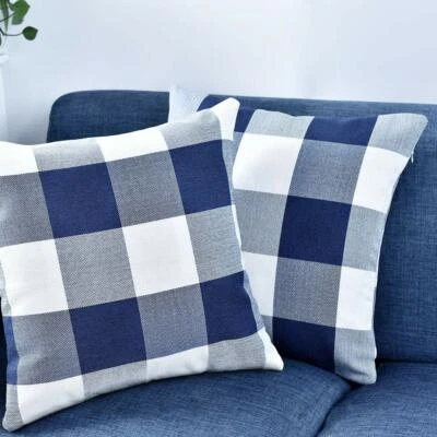 2 pcs of 18" x 18" Buffalo plaid checkered navy blue pillow cover. - Image 1 of 4