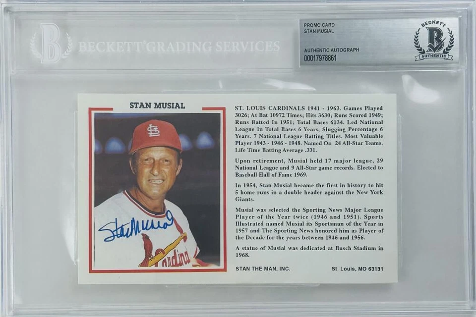 STAN MUSIAL SIGNED BAS SLABBED PROMO CARD ST LOUIS CARDINALS AUTOGRAPH K861 - Image 1 of 1