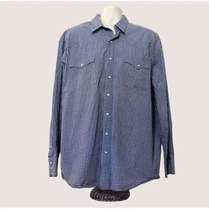 Camisa Roper Para Hombres XL Azul Tostado Cuadros Perla A Presión Mangas Largas Bolsillos Algodón Occidental - Imagen 1 de 8