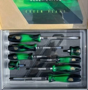 Mac Tools Penta Grip Screwdriver Green Flame 2024 Limited Edition 8 Pieces New - Picture 1 of 5