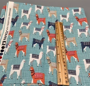 TOSSED LLAMAS ON BLUE BACKGROUND  Cotton Fabric 1.25 YD X 44" - Picture 1 of 1