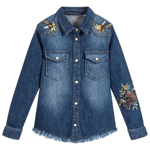 Zadig & Voltaire Embroidered Denim Cotton Girls Boys Shirt Skull 4 102 Love $118 - Picture 1 of 3