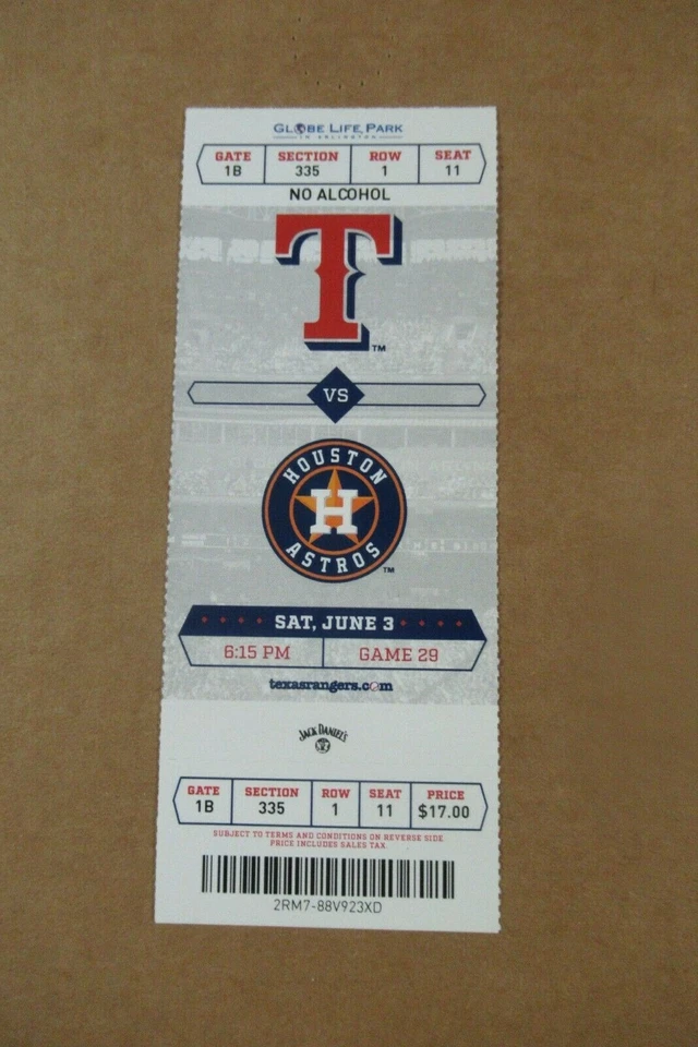 TEXAS RANGERS VS HOUSTON ASTROS 6/3/2017 FULL TICKET ~ BELTRAN/ALTUVE HRs - Image 1 of 1