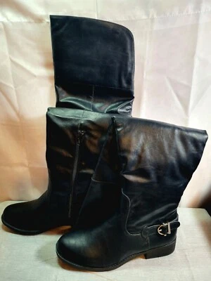 Botas hasta la rodilla lisas negras de 7,5 M para mujer, trapo americano de tacón de 1", nuevas  Foto 1 de 4