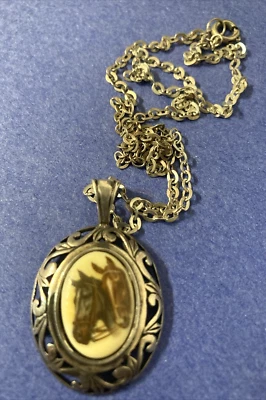 Colar pingente cavalo porcelana prata esterlina 925 vintage com corrente 19" - Imagem 1 de 4