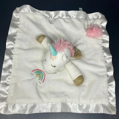 Douglas Baby White Unicorn Security Blanket Lovey Rainbow Satin Trim Gold Wing - Image 1 of 4