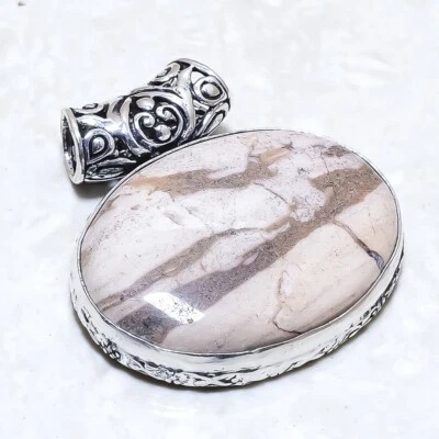 Colgante de joyería de plata étnica hecha a mano con piedras preciosas de jaspe de madera de cacahuete 1,6" PRJ15633 Foto 1 de 2