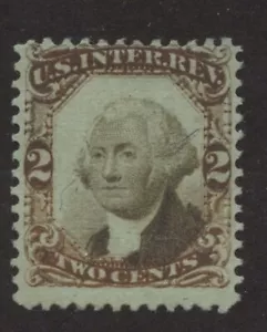 US Rev Stamp Scott #R151 ~ 1874 2c VERY BROWN, Oxidized, Color Variation, w/Cert - Picture 1 of 2