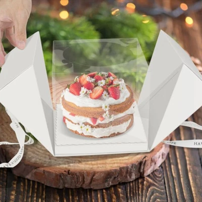 6X 4" Cake Box Containers Cake Packaging Transparent Lid White - Image 1 of 4