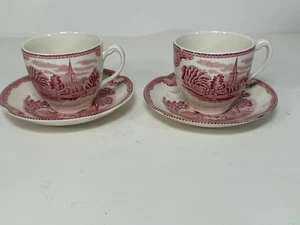2er Set Johnson Brothers England Tasse und Untertasse Old Britain Castles Rosa Lot 2 - Bild 1 von 6