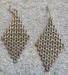 Vintage Metal Mesh Diamond Shaped Dangle Earrings - Picture 1 of 3