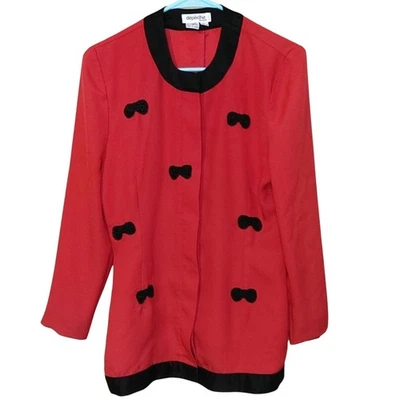 Blazer Depeche Mode Talla 6 Rosa Negro Con Cuentas Lazo Vintage Top Botón Preppy Foto 1 de 4