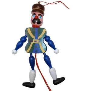 Vintage Christmas Pull String Jumping Jack Toy Soldier Police Wood Ornament 8 in - Picture 1 of 12