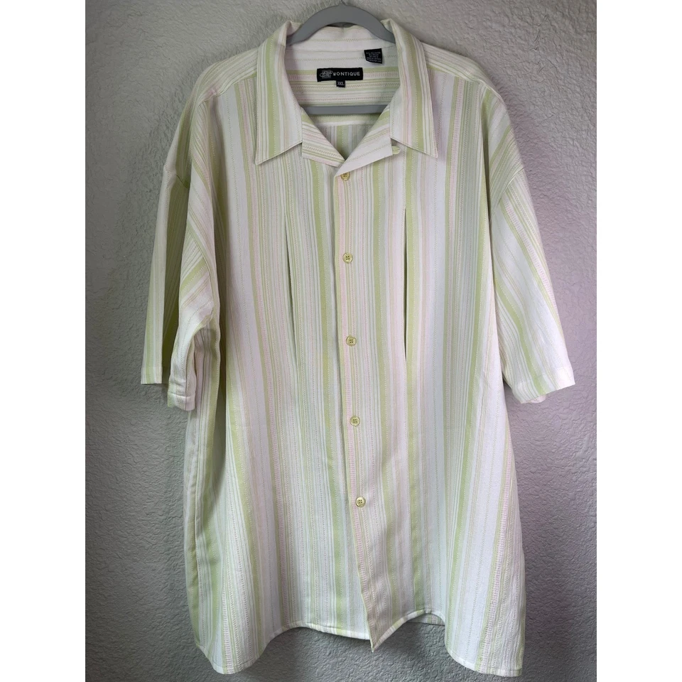 Montique Striped Button Up Bowling Shirt Short Sleeve Casual 3XL - Image 1 of 3