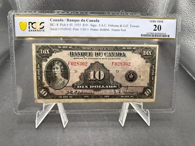 1935  Canada $10 Bank Note French Graded PCGS VF-20 SN#F028302 - Image 1 of 4