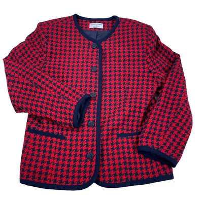 Vintage Alfred Dunner Jacket Women 14 Red Blue Blazer Pea Coat Wool USA 90s - Image 1 of 4