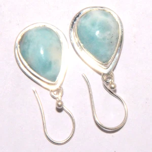 Larimar Natural Gemstone 925 Sterling Silver Handmade Jewelry Earrings 1.30" - Picture 1 of 7