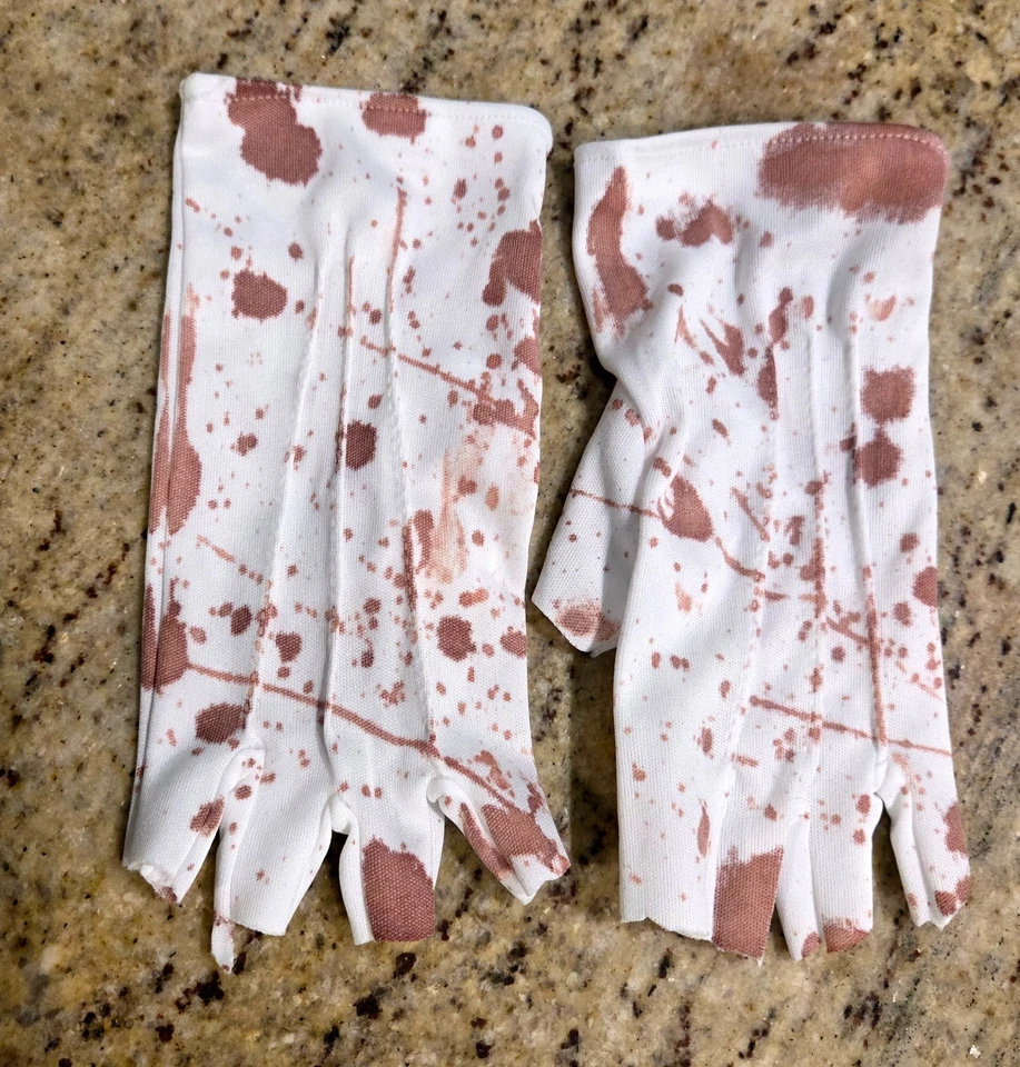 Fingerless White Fake Bloody Gloves Art the Clown Costume Pennywise One Size - Image 1 of 4