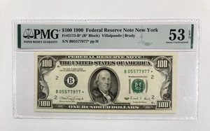 1990 $100 Federal Reserve Bank PMG AU53 Star Note - Picture 1 of 3