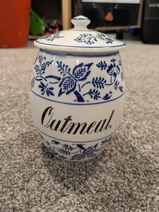 Germany "Oatmeal" Blue Onion Floral Canister Vintage Good Condition As-is - Picture 1 of 7