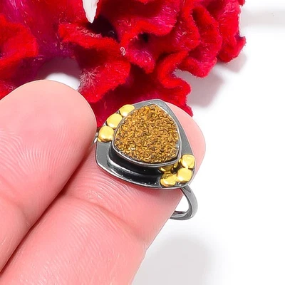 Anillo de plata de ley 925 druso ágata de titanio dorado S.8 R844220 Foto 1 de 4