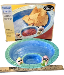 Vintage Poolside Chip and Dip Bowl Swimming Pool Ceramic Set in Box Gibson - Picture 1 of 19