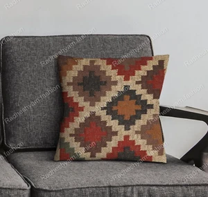 Indian Handmade Cushion Cover For Livingroom Bedroom 18x18 Jute Cushion Covers - Picture 1 of 4