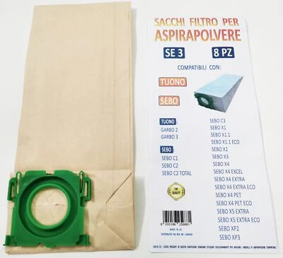 EUROSTORE07 8 SACCHETTI ASPIRAPOLVERE SEBO GARBO 6629 R TUONO GARBO 2 GARBO 3 SE 3